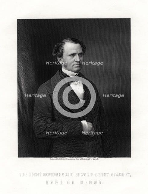 Edward Henry Stanley, 15th Earl of Derby, British statesman, mid-late 19th century.Artist: W Holl