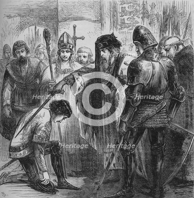'Edward III. Knighting the Black Prince', 1384, (c1880). Artist: Unknown.
