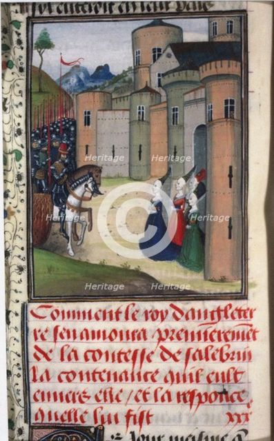 Edward III of England and Catherine Grandison. Miniature from Chroniques d'Angleterre by Jean de Wav Artist: Anonymous  