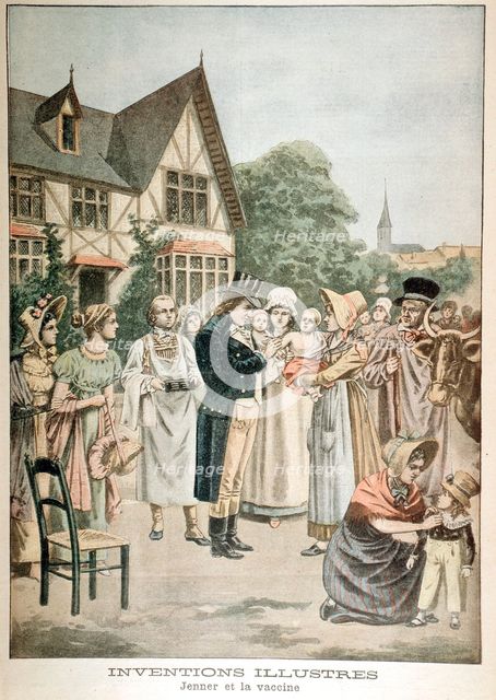 Edward Jenner (1749-1823) English physician, vaccinating child with Cowpox serum, 1901. Artist: Unknown