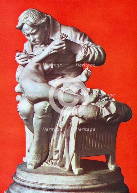 Edward Jenner, English physician, vaccinating his son, c1796 (c1900).  Creator: Giulio Monteverde.