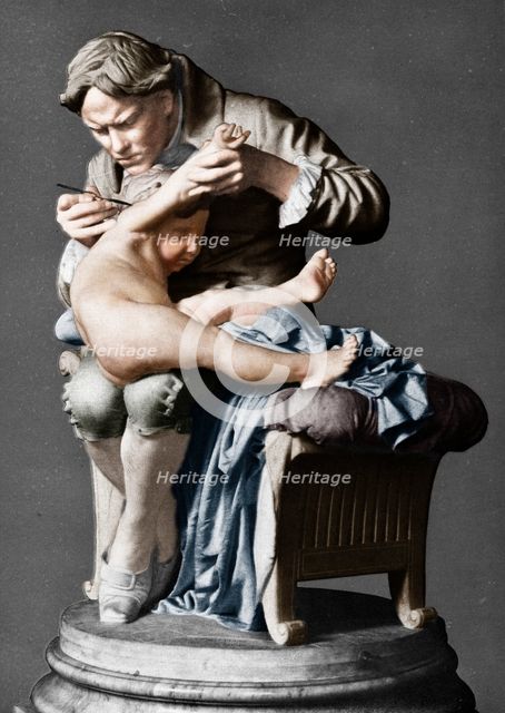 Edward Jenner, English physician, vaccinating his son, c1796 (c1900).  Artist: Giulio Monteverde.