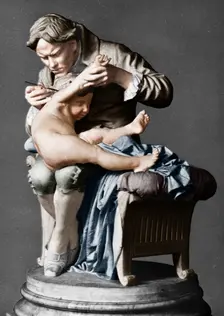 Edward Jenner, English physician, vaccinating his son, c1796 (c1900). Artist: Giulio Monteverde