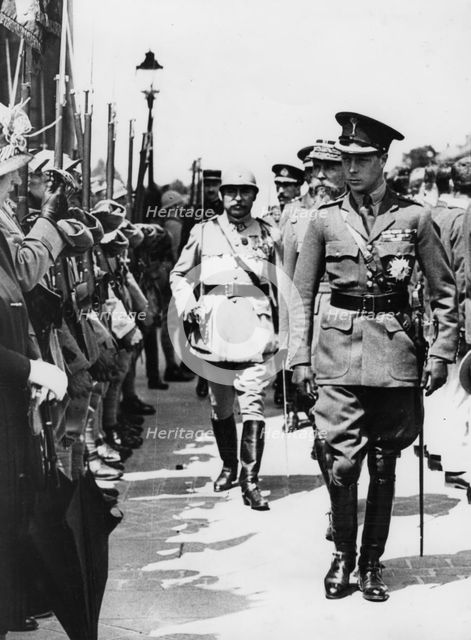 Edward, Prince of Wales inspecting French troops in France, World War I, 1914-1918. Artist: Unknown