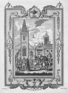 Edward the Black Prince (eldest Son of Edward III) conducting the King of France his Prisoner throu Artist: George Noble