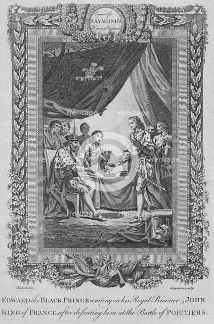 'Edward the Black Prince waiting on his Royal Prisoner John, King of France', c1787. Artist: Unknown.