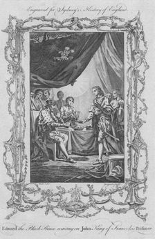 Edward the Black Prince waiting on John King of France his Prisoner 1773. Creator: Charles Grignion
