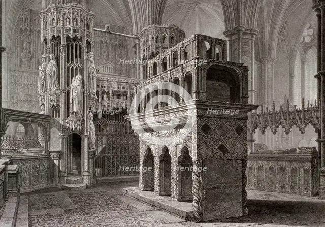 Edward the Confessor's mausoleum, in the king's chapel, Westminster Abbey, London, c1818. Artist: John Le Keux
