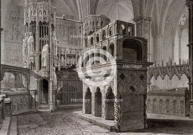 Edward the Confessor's mausoleum, in the king's chapel, Westminster Abbey, London, c1818. Artist: John Le Keux