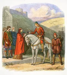 Edward the Martyr arriving at Corfe, Dorset, 978 (1864). Creator: James William Edmund Doyle