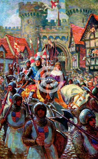 Edward V rides into London with Duke Richard, 1483, (c1920). Artist: C I De Lacy