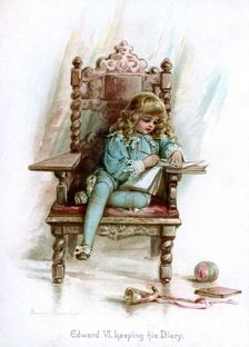Edward VI, keeping his Diary 1897.Artist: Frances Brundage
