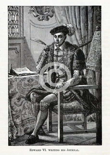 Edward VI writing his Journal, 1882. Artist: Anonymous  
