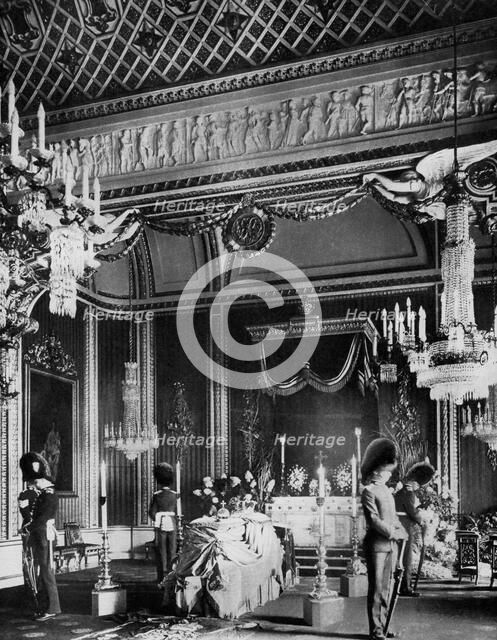 Edward VII lying in state, Throne Room, Buckingham Palace, London, 1910 (1937). Artist: Unknown