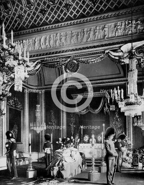 Edward VII lying in state, Throne Room, Buckingham Palace, London, 1910 (1937). Artist: Unknown