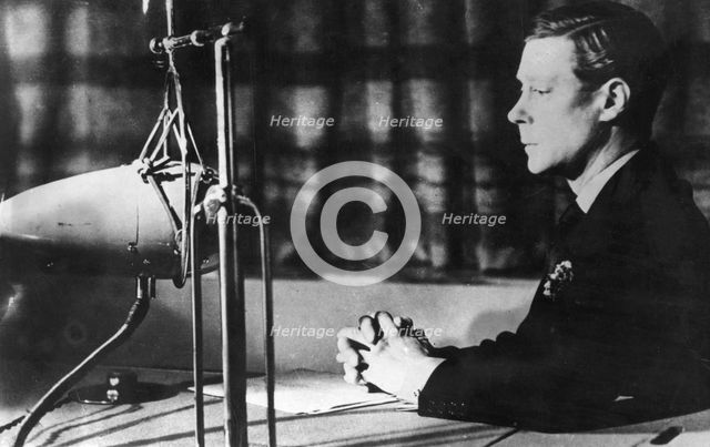 Edward VIII giving his abdication broadcast to the nation and the Empire, 11th December 1936. Artist: Unknown