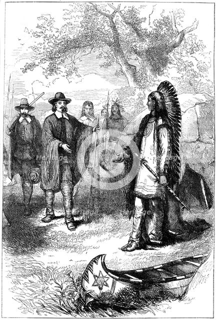 Edward Winslow's visit to Massasoit, 17th century (c1880). Artist: Unknown
