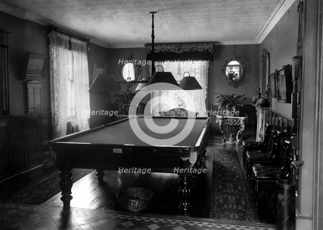 Edwardian room with snooker table, 1909. Artist: Unknown