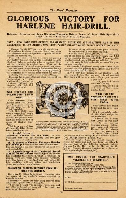 Edwards Harlene hair dressing, 1890s. Artist: Unknown