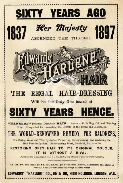 Edwards Harlene hair dressing, 1897. Artist: Unknown