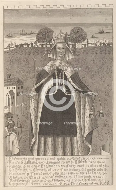 Edyve, the good queen and noble mother to Etheltane, Edmund and Eldred, Kinges of England, 1777. Creator: John Bayly.