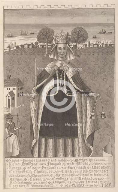 Edyve, the good queen and noble mother to Etheltane, Edmund and Eldred, Kinges of England, 1777. Creator: John Bayly.