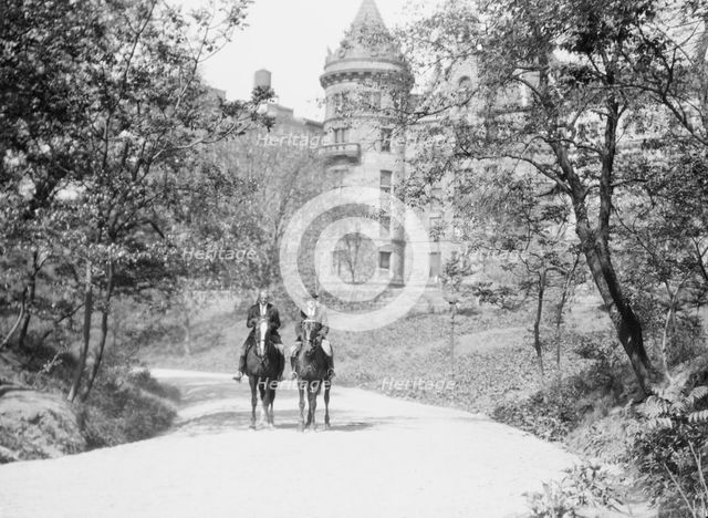 Ederheimer, Mr., and Arnold Genthe, on horses, between 1926 and 1942. Creator: Arnold Genthe.
