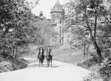Ederheimer, Mr., and Arnold Genthe, on horses, between 1926 and 1942. Creator: Arnold Genthe