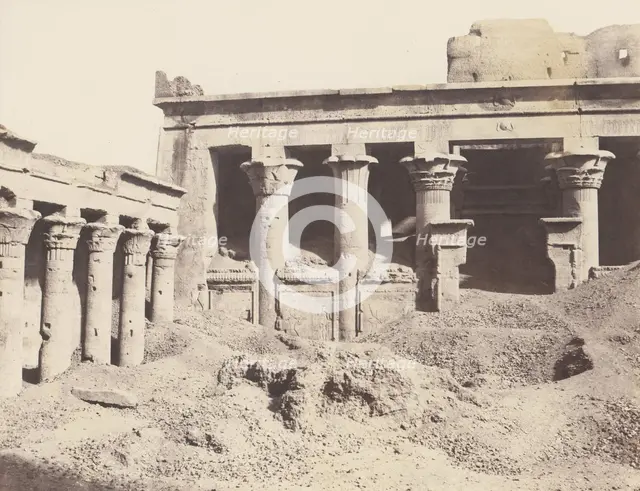 Edfou (Apollonopolis Magna), Galerie Latérale de la Cour et Pronaos, 1851-52, printed 1853-54. Creator: Félix Teynard.