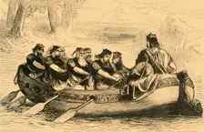Edgar the Pacific being rowed down the River Dee by Eight Tributary Princes c1890. Creator: Unknown