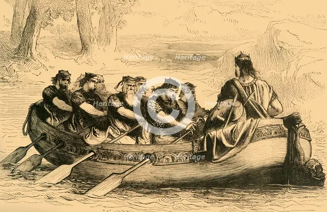 'Edgar the Pacific being rowed down the River Dee by Eight Tributary Princes', c1890. Creator: Unknown.