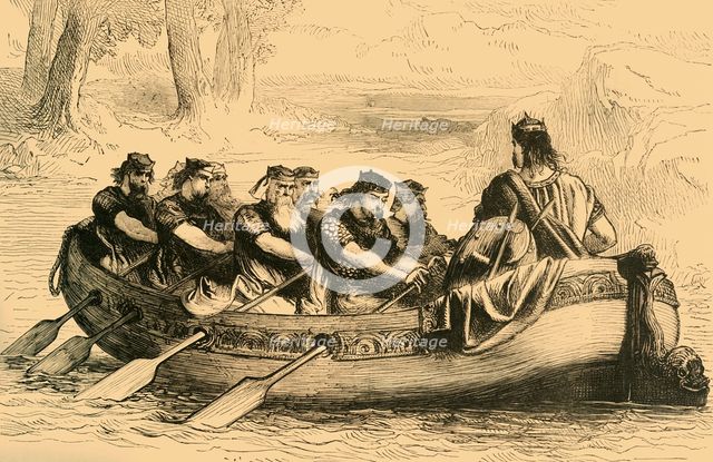 'Edgar the Pacific being rowed down the River Dee by Eight Tributary Princes', c1890. Creator: Unknown.
