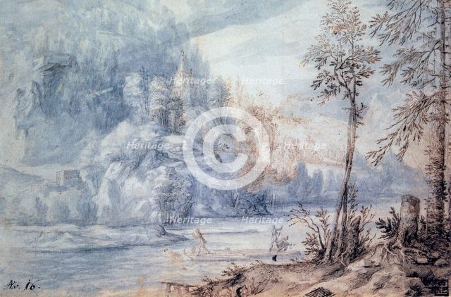 'Edge of River with Raft', 17th century. Artist: Paulus van Vianen II