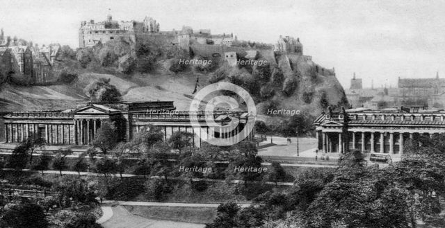 Edinburgh Castle and National Gallery, Edinburgh, early 20th century. Artist: Unknown