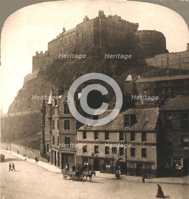 'Edinburgh Castle from Grasmarket', Scotland.  Creator: Works and Sun Sculpture Studios.
