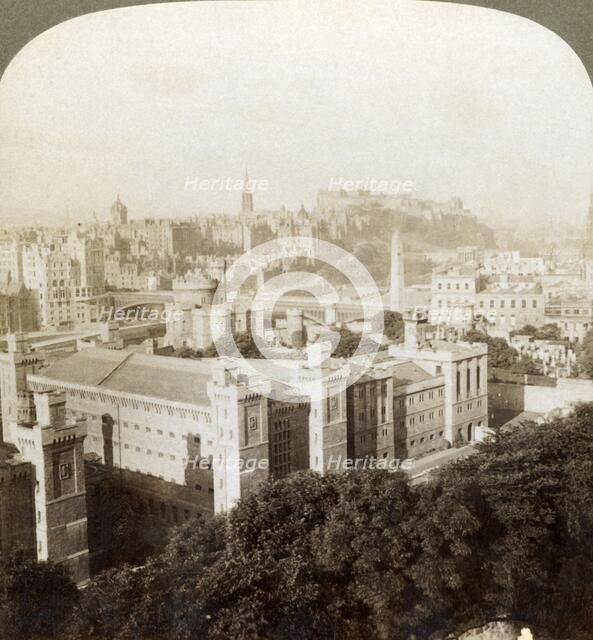 'Edinburgh, from Calton Hill, S.W. to the Castle, over old burial ground, Scotland', 1902. Creator: Underwood & Underwood.