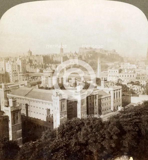 'Edinburgh, from Calton Hill, S.W. to the Castle, over old burial ground, Scotland', 1902. Creator: Underwood & Underwood.