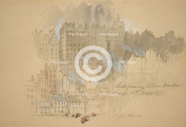 'Edinburgh from the Artist's Room'; inscribed sketch from my bedroom window, 1845.                 Artist: Sir John Gilbert