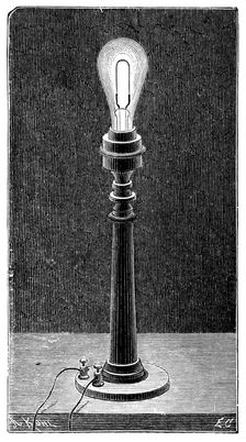 Edison's incandescent light globe in a table lamp fitting, 1891. Creator: Unknown