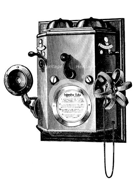 Edison telephone in a wall-mounted box, New York, 1890. Artist: Unknown