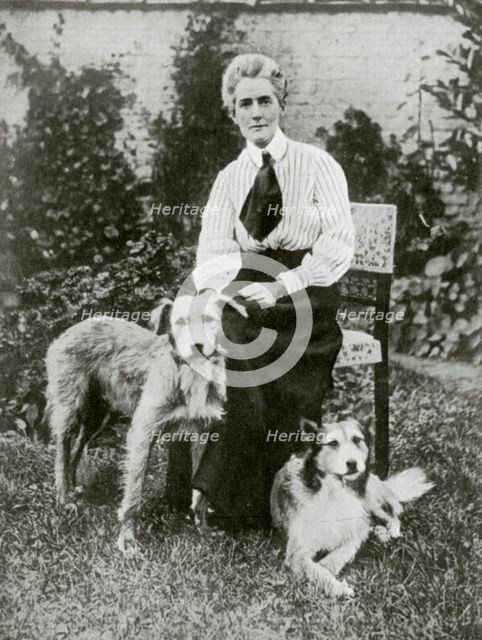 Edith Cavell with her pet dogs, c1915. Artist: Unknown