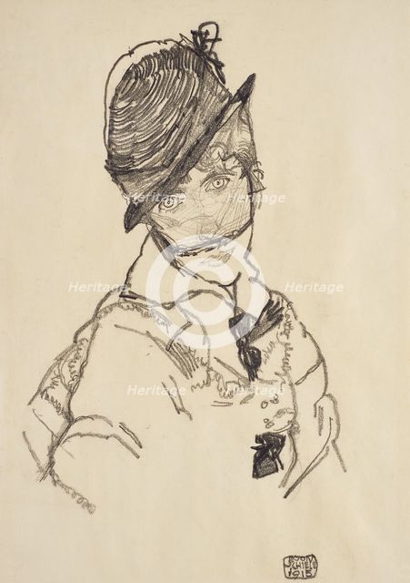 Edith with hat and face veil, 1915. Creator: Schiele, Egon (1890-1918).