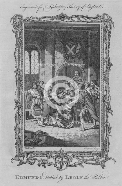 'Edmund I stabbed by Leolf the Robber', 1773.  Creator: Charles Grignion.