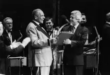 Edmundo Ross and Orchestra, Michael Aspel, 1994. Creator: Brian Foskett