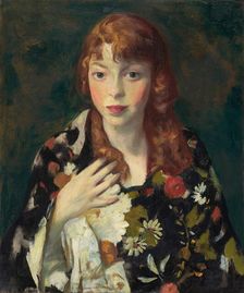 Edna Smith in a Japanese Wrap, about 1915. Creator: Robert Henri