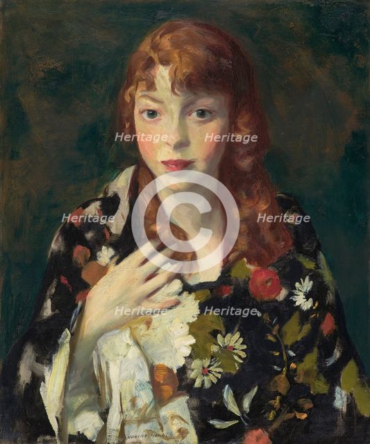 Edna Smith in a Japanese Wrap, about 1915. Creator: Robert Henri.