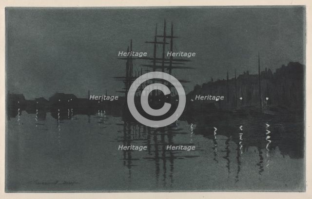 Effect of Moon at Dieppe, c. 1885. Creator: Henri Charles Guérard (French, 1846-1897).