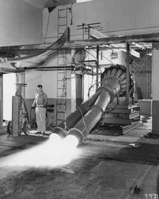 Effect of twinjet exhausts in simulation take-off, USA, July 7, 1949. Creator: Unknown