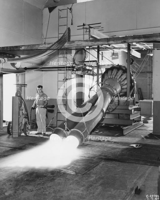 Effect of twinjet exhausts in simulation take-off, USA, July 7, 1949.  Creator: Unknown.