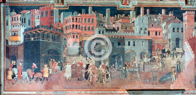 'Effects of Good Government on the City Life', (detail), c1330. Artist: Ambrogio Lorenzetti